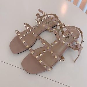 Valentino Garavani Rockstud calfskin leather sandal with straps